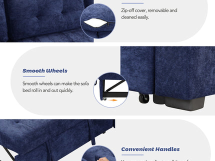 L-Shape Sofa Bed Pull-Out Sleeper Sofa With Wheels, USB Ports, Power Sockets For Living Room