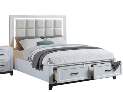 Bedroom Set, Bed With Drawers And Upholstered Headboard LED Lighting