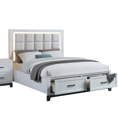 Upholstered Headboard Platform Bed With LED Lighting And Underbed Drawers