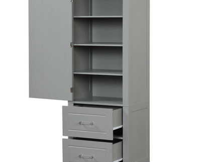 Tall Freestanding Bathroom Storage Cabinet With 2 Drawers And Adjustable Shelf