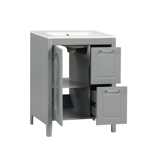 Modern Bathroom Vanity With Sink, Cabinet With 2 Drawers And Door, Adjustable Shelf