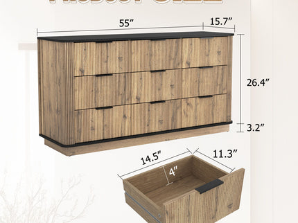 Modern 9 Drawer Cabinet With Metal Rounded Corners Multi Functional Storage - Black