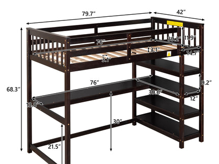 Loft Bed With Storage Shelves And Under Bed Desk