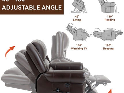 Power Lift Recliner Chair Heat Massage Dual Motor Infinite Position With USB Ports - Antique Brown
