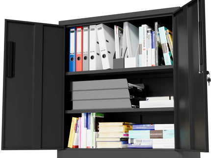 Heavy Duty Storage Cabinet With Lock, 2 Door File Cabinet With 2 Adjustable Shelves - Black