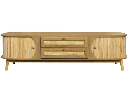 Rattan TV Stand For Tvs Up To 75'', Modern Farmhouse Media Console, Entertainment Center With Legs, TV Cabinet For Living Room, Home Theatre - Natural Wood