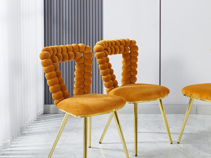 Modern Chair With Iron Tube Legs, Soft Cushions And Comfortable Backrest, Suitable For Dining Room, Living Room, Cafe, Hairball Back
