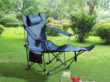 Outdoor Camping Chair With 3 Level Reclining, Side Pockets & Cup Holder, Folding With Carry Bag - Dark Blue