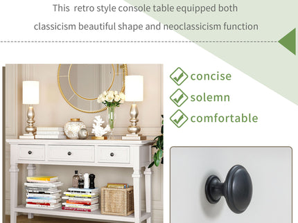 Classic Retro Style Console Table With 3 Top Drawers And Open Style Bottom Shelf - Antique White