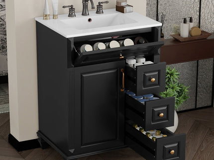 Freestanding Bathroom Vanity With Sink, 3 Drawers & Flip-Out Drawer