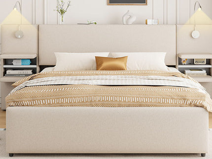 Upholstered Platform Bed With Reading Lights, Drawers, Trundle And Shelves
