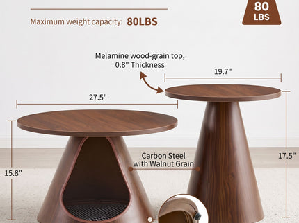 Nesting Coffee Table With Integrated Cat Cave Bed (Set of 2) - Walnut