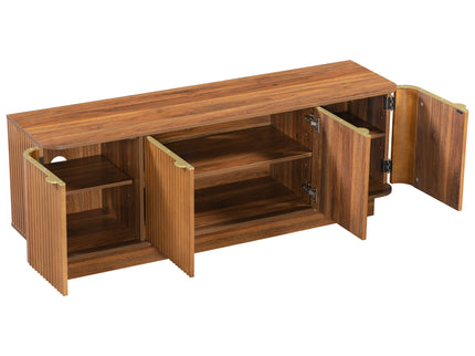 TV Stand, Fluted Media Console With Adjustable Shelves And Cable Holes