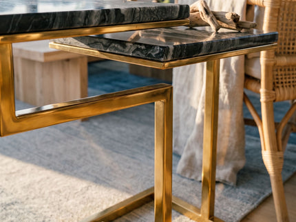 Chamblee - 2 Piece Square Nesting C - Table Set - Gold / Black