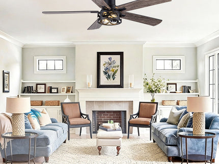 Ceiling Fan With Light, Dual‑Sided Matte Black & Wood Grain Blades - Black