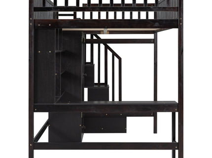 Loft Bed With Bookshelf, Drawers, Desk, And Wardrobe