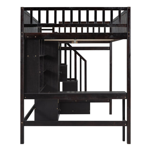 Loft Bed With Bookshelf, Drawers, Desk, And Wardrobe