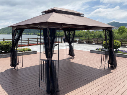 Patio Gazebo Tent With Ventilated Double Roof And Mosquito Net For Backyard Or Garden