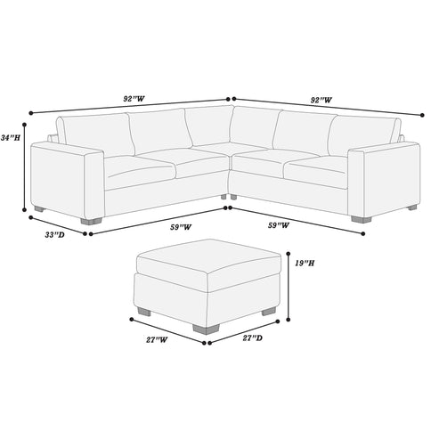 Contemporary Sectional Set With Ottoman