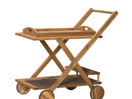 Riviera Bar Cart Stained Mobile With Wheels For Entertaining - Natural Stained