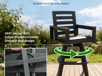 Outdoor Swivel Bar Chair, Ladderback With Wide & Thickened Frame