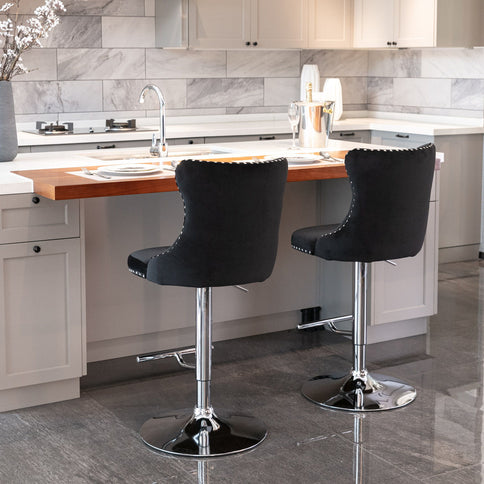 Swivel Barstools Adjusatble Seat Height From 25-33", Modern Upholstered Base Bar Stools With Backs Comfortable Tufted For Home Pub And Kitchen Island (Set of 2)