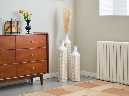 Floor Metal Vase Modern Style Decoration Home Metal Vase 3 Piece Set Gorgeous Home Decoration Large Glazed Metal Vase - Gold / White