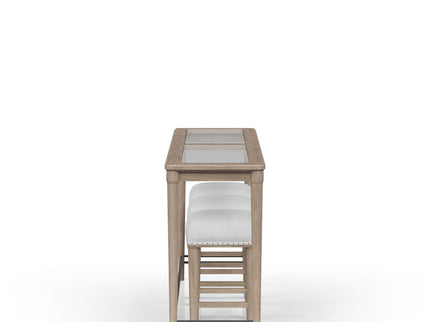 Glass Console Table With 3 Stools - Frosted