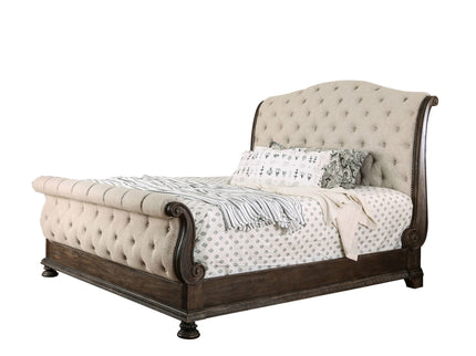 Sleigh Bed With Button Tufted Fabric Headboard And Footboard