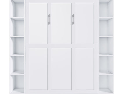 Queen Murphy Bed With Storage Cabinet, Foldable Wall Bed For Bedrooms - White