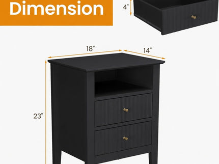 Fluted Nightstand With 2 Drawers