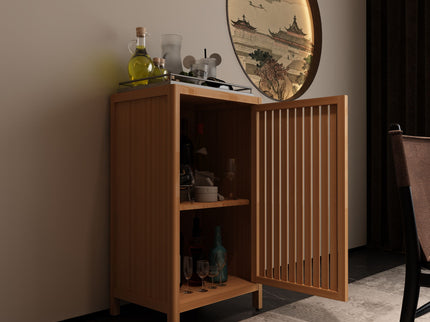 Bamboo Freestanding Storage Cabinet With Door And Shelf For Bathroom, Living Room, Kitchen - Natural / Natural Wood