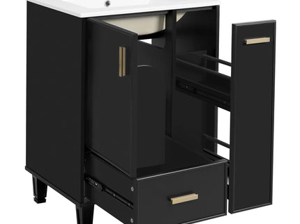 Bathroom Vanity With Sink, Deep Drawer And Pull Out Basket, Rectangular Design - Black