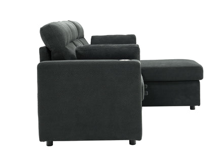 Convertible L - Shaped Sectional Sofa Bed With Storage Chaise, Cup Holders