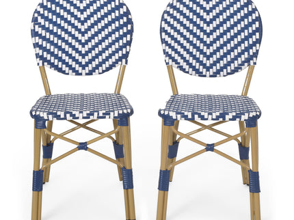 Outdoor Rattan And Aluminum French Armless Bistro Chairs Set - Navy Blue