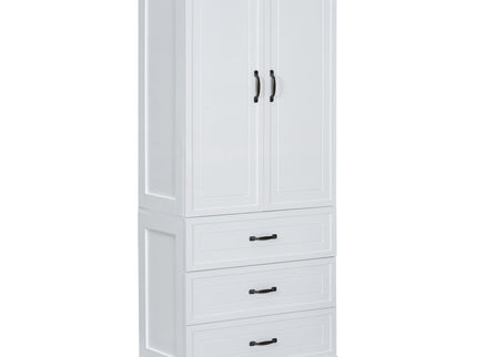 Tall Bathroom Storage Cabinet With 2 Doors And Drawers, Adjustable Shelf - White