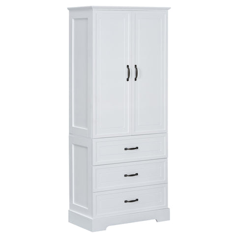 Tall Bathroom Storage Cabinet With 2 Doors And Drawers, Adjustable Shelf - White