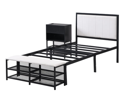 Platform Bed With 2 Tier Storage Shelves, Storage Cabinet