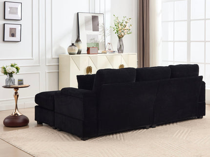 Convertible Sectional Sofa Bed Set With Armrest Storage, Cup Holder, USB - Black