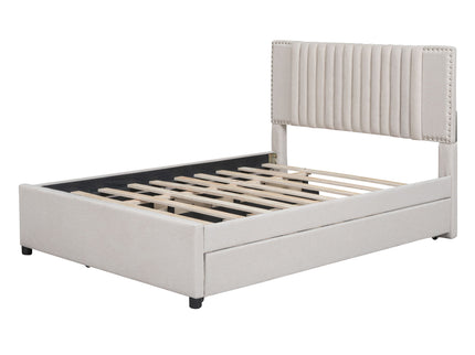 Upholstered Platform Bed With Drawers, Classic Headboard Design