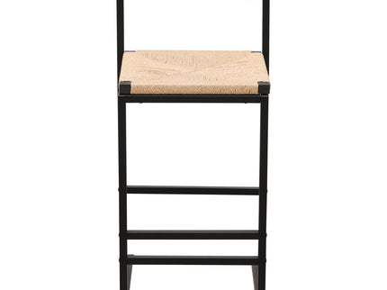 Stylish (Set of 2) Bar Stools With Backrest And Paper Rope Woven Seat, Counter Height Dining Chairs For Kitchen - Natural