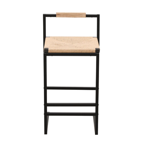 Stylish (Set of 2) Bar Stools With Backrest And Paper Rope Woven Seat, Counter Height Dining Chairs For Kitchen - Natural