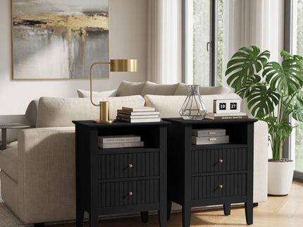 Fluted Nightstand With 2 Drawers