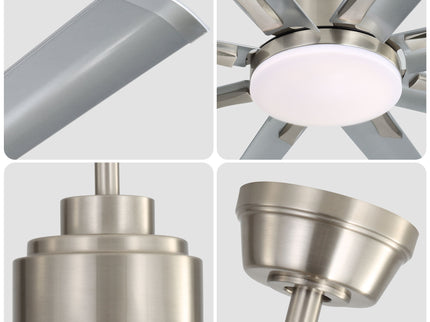 DC Motor Ceiling Fan With Dimmable Light And 8 Blade Aluminum Blades - Nickel