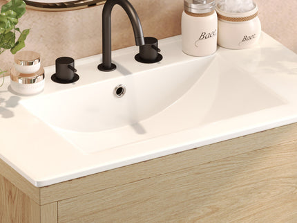 Freestanding Bathroom Vanity With Ceramic Sink, 2 Full Extension Drawers