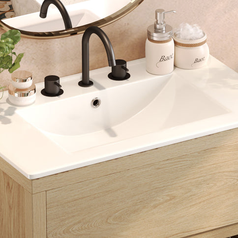 Freestanding Bathroom Vanity With Ceramic Sink, 2 Full Extension Drawers