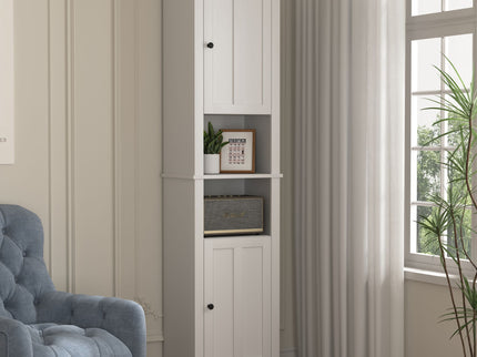 Wooden Bathroom Floor Storage Cabinet With 2 Doors And 6 Shelves - White