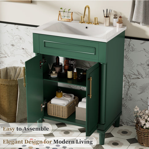 Bathroom Vanity With Integrated Sink, 2 Door Cabinet, Single Sink For Small To Medium Bathrooms