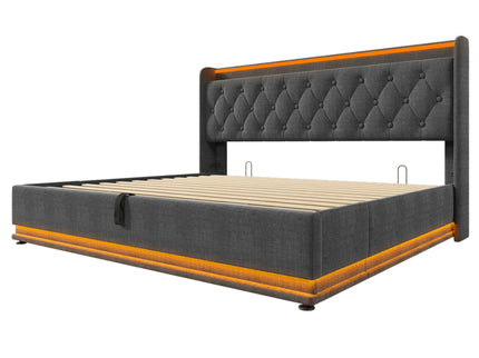 Upholstered Bed, 360 Surround LED Function, Remote Control, Hydraulic Storage Bed With USB, Type-C Charging (Without Mattress)