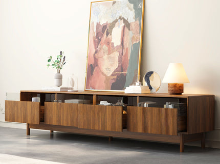 TV Stand, Entertainment Center With Fluted Drawers For Living Room - Walnut